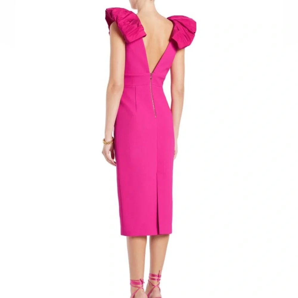 Rebecca Vallance Cupid's Bow Mixed Media Crepe & Taffeta Dress Barbiecore Size 2 - Picture 14 of 14